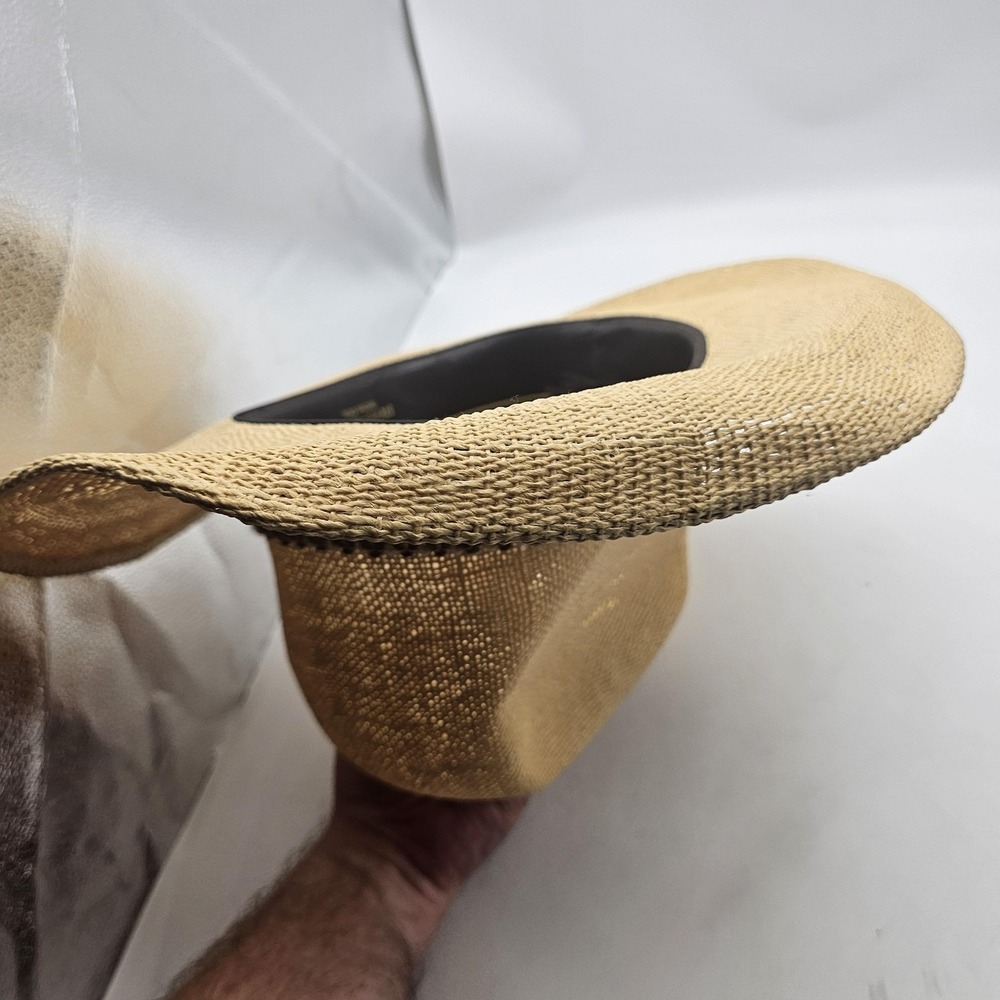 Resistol Stagecoach Hat Cowboy Fitted Mens 7 5/8 Beige Straw Feather Western - Picture 8 of 12